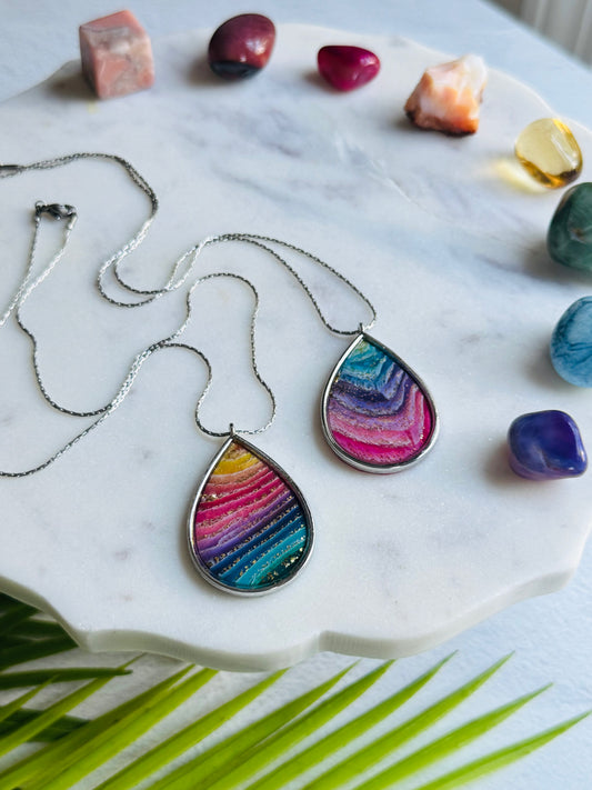 Rainbow Agate - Large Teardrop Necklace