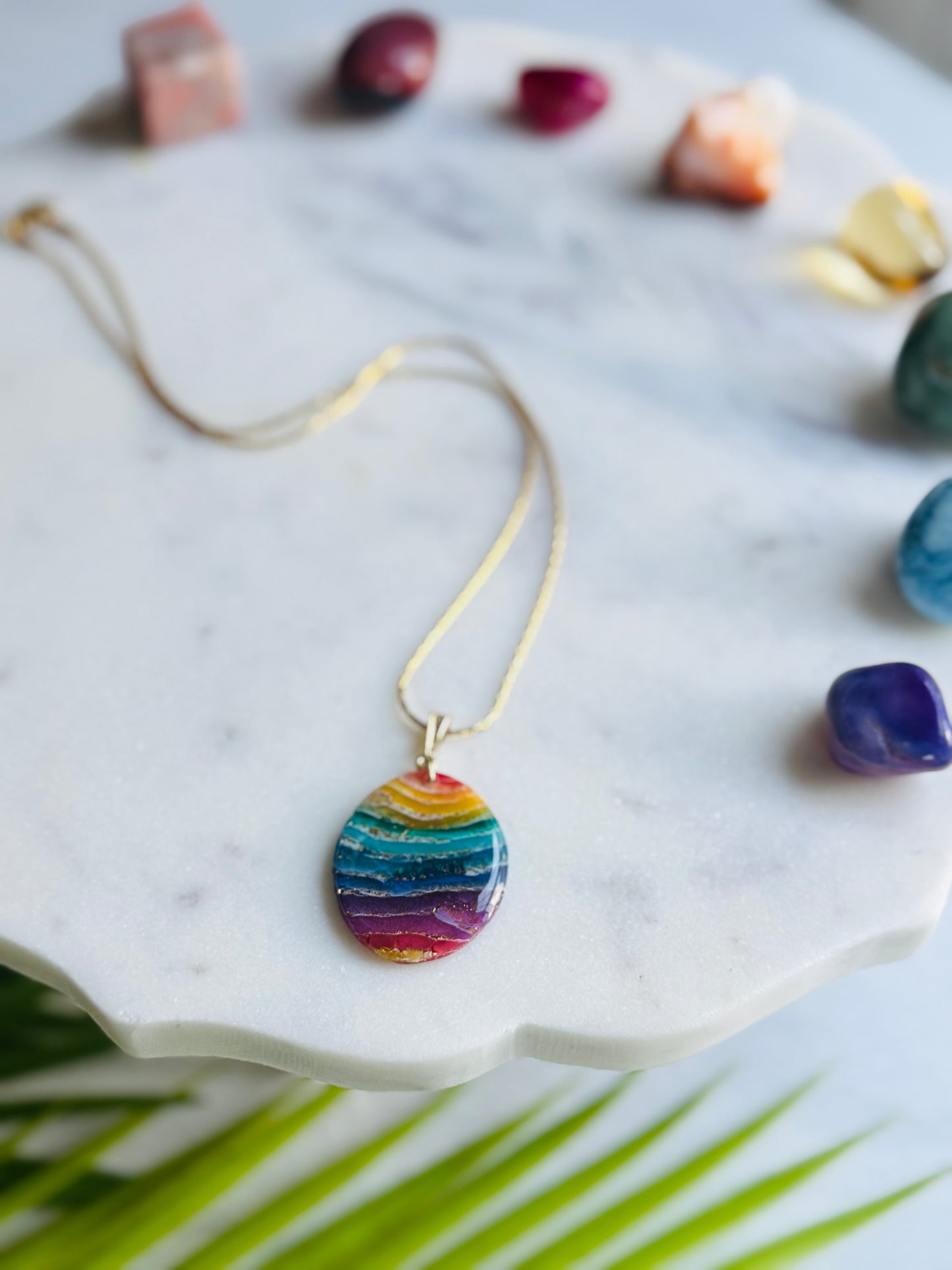 Rainbow Agate - Large Organic Pebble Necklace