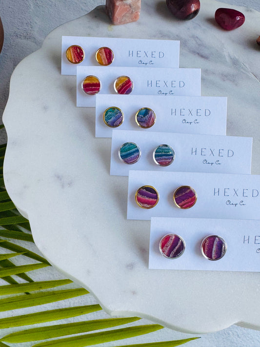 Rainbow Agate - Round Bezel Studs