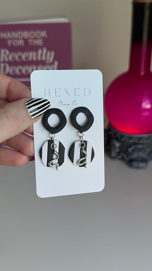 Beetlejuice - Striped Pebble & Snake Earring