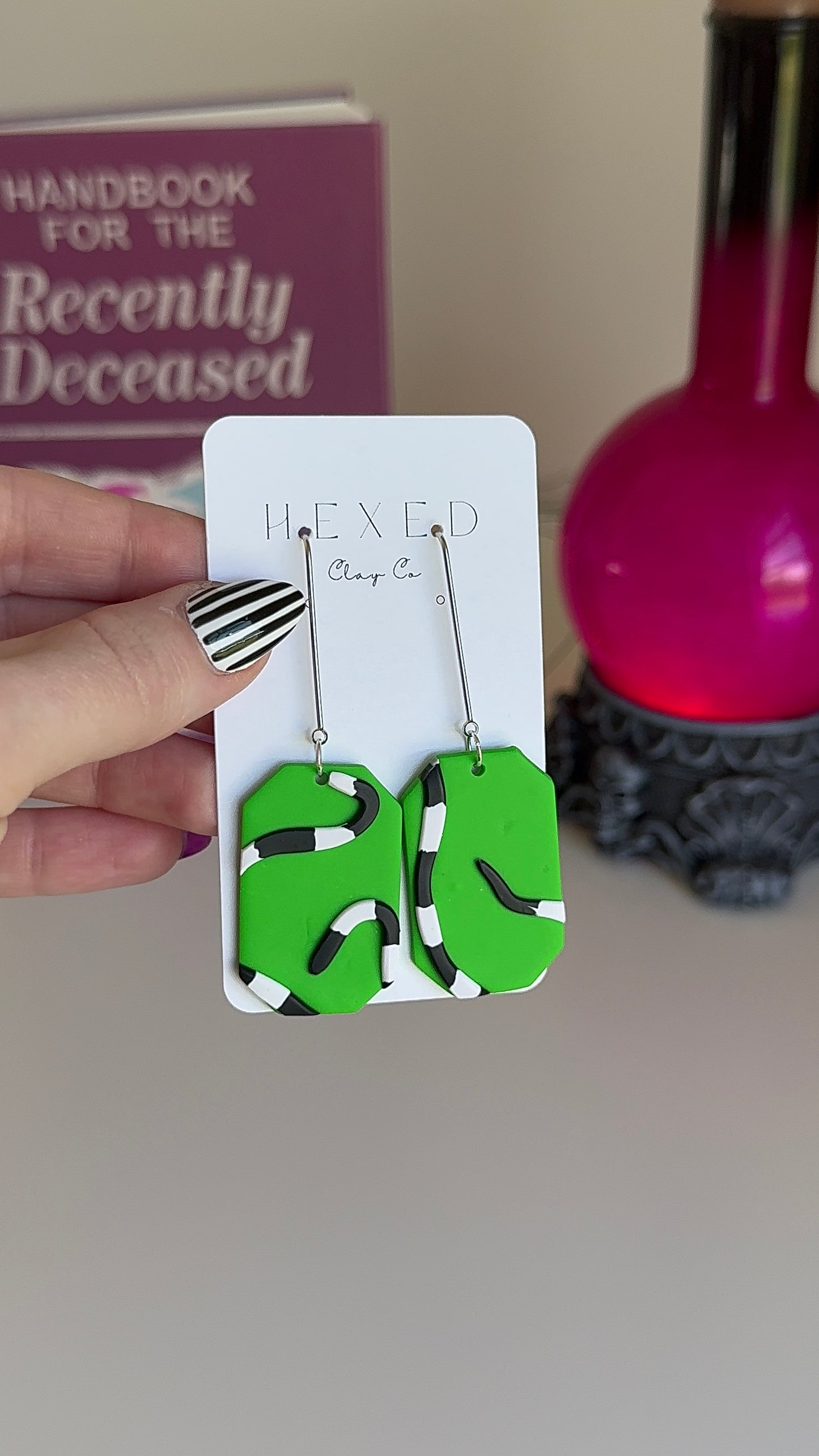 Beetlejuice - Lime Green Rectangle Sandworm Earring