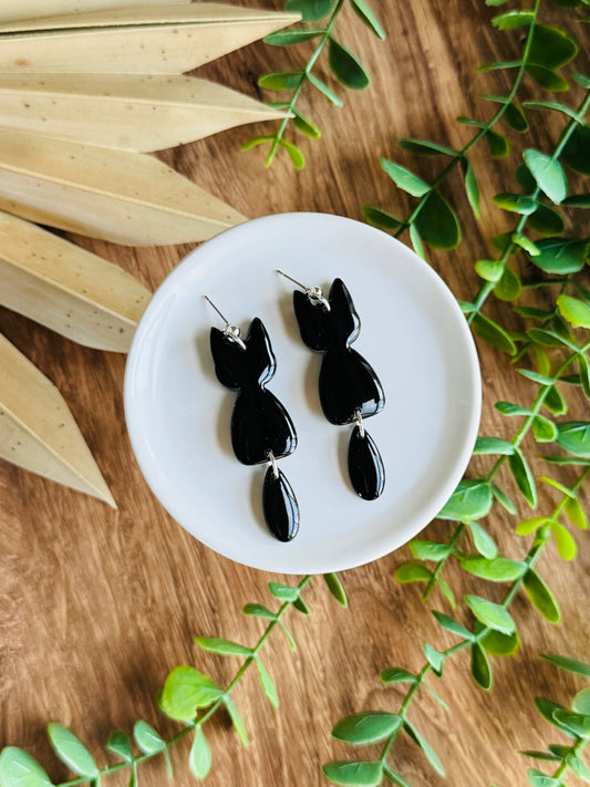 Soft & Spooky - Shiny Black Kitty Earrings