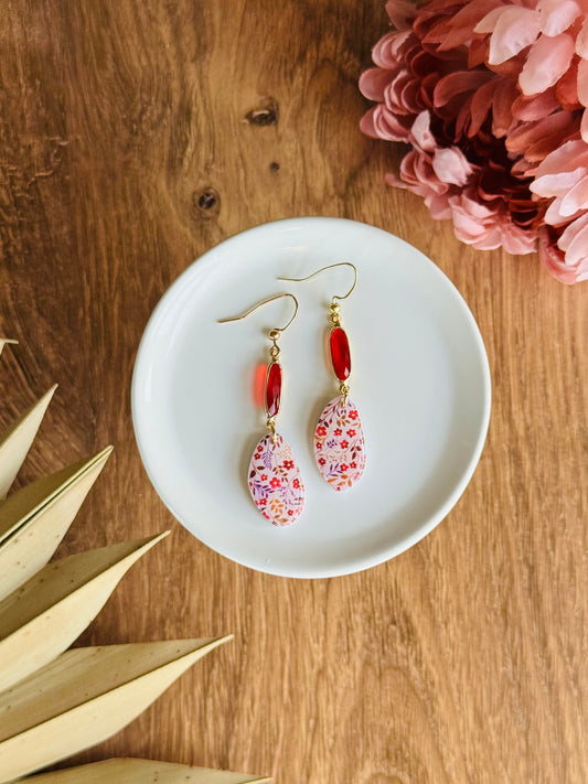 Soft & Spooky - Red Floral Oblong Pebble & Gem