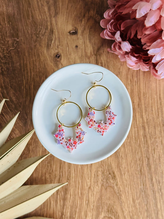Soft & Spooky - Red Floral Bat Earrings