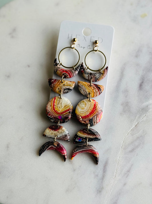 Fire Agate - Moon Phase Earring