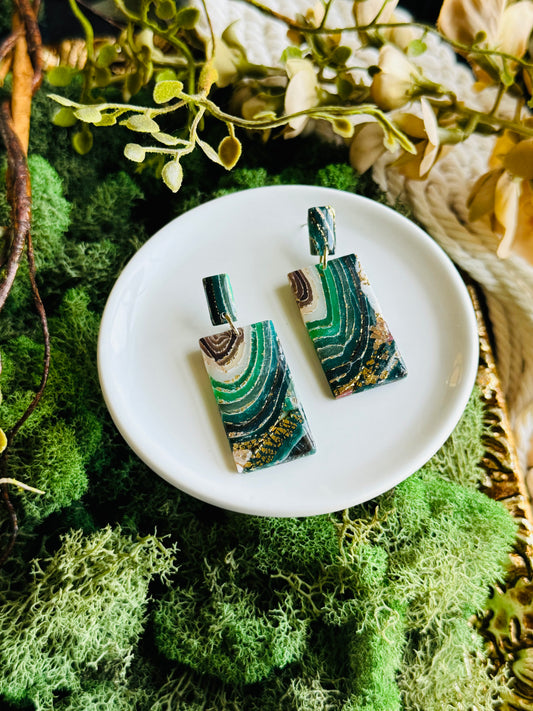 Earth Agate - Large Rectangle Duo Earring