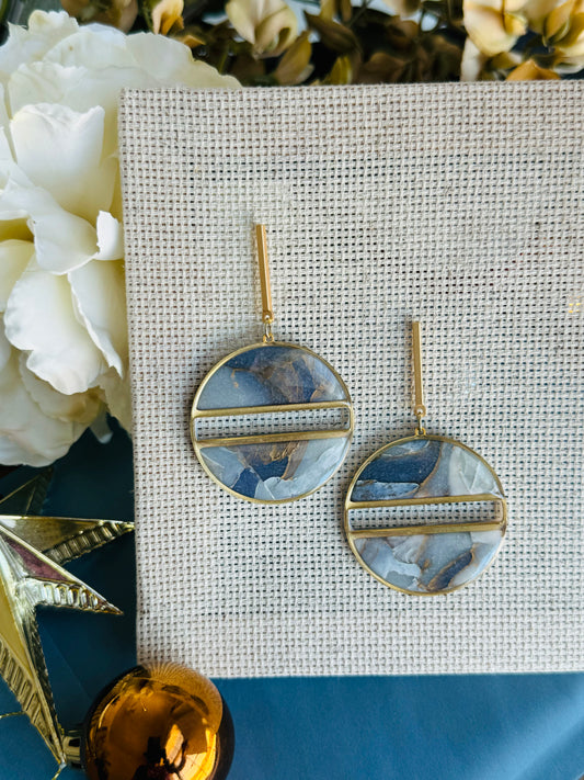 Winter Marble - Large Circle Cutout Bezel & Bar Post