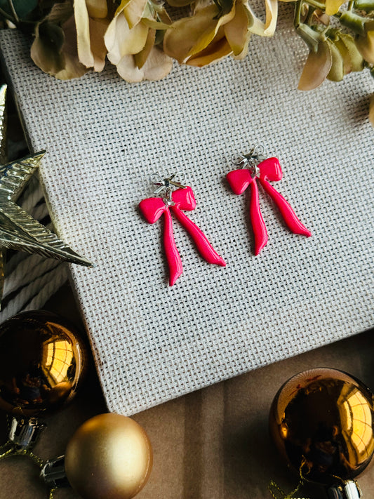 Holiday - Cherry Red Bow Earrings