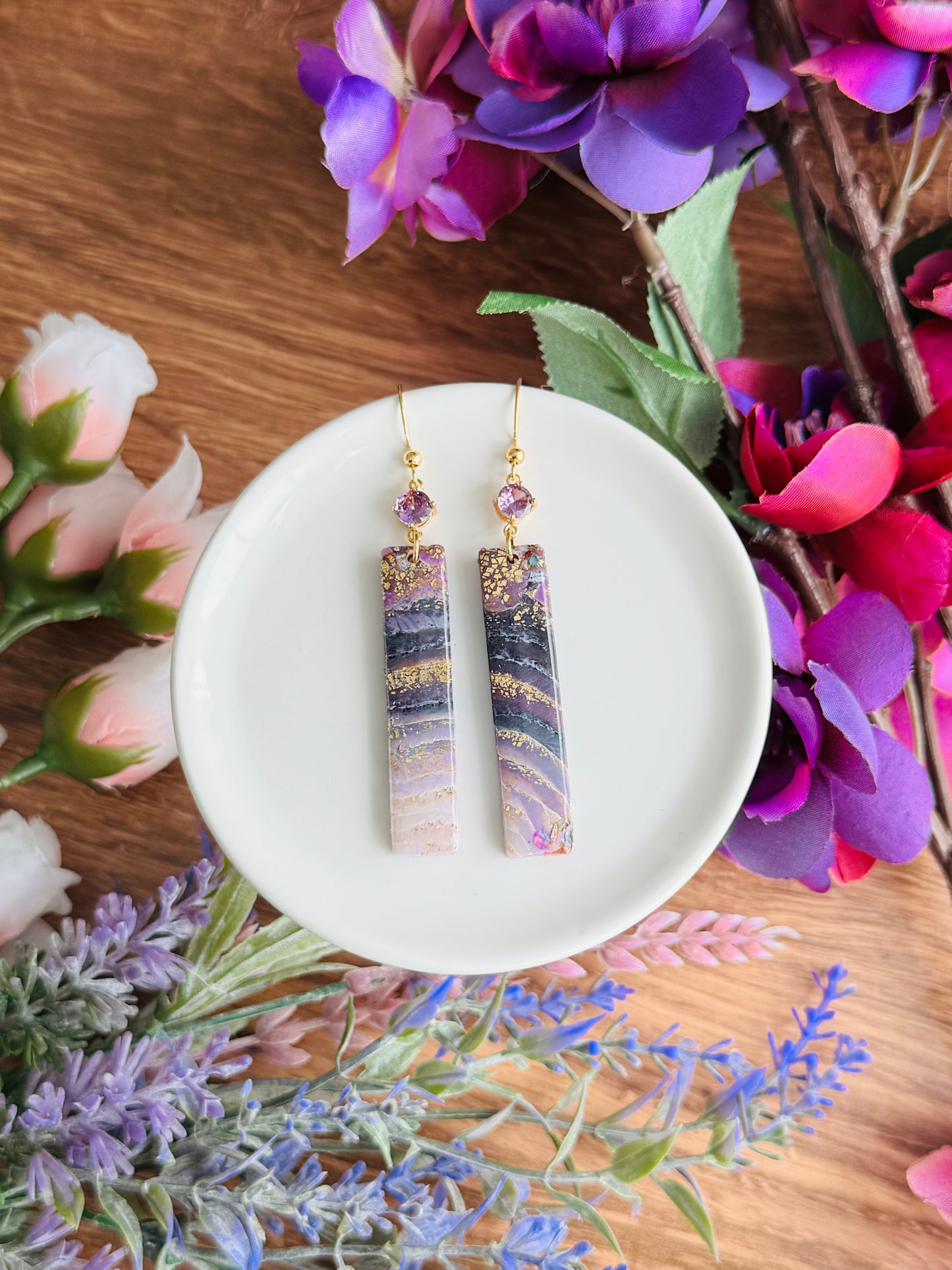 Purple Agate - Long Rectangle Earrings