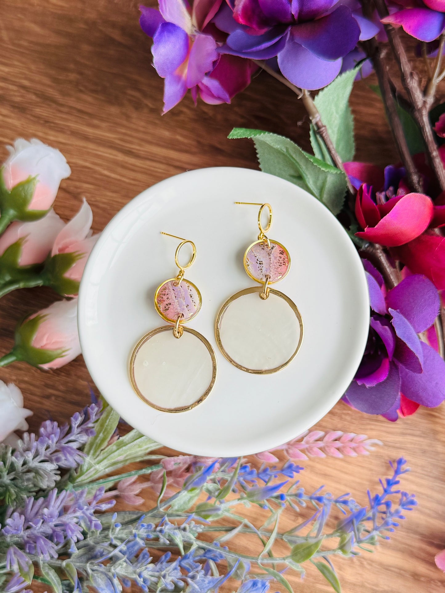 Purple Agate - Coin Trio Earrings