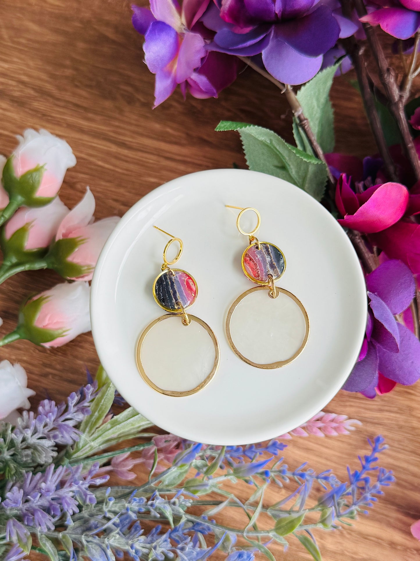 Purple Agate - Coin Trio Earrings