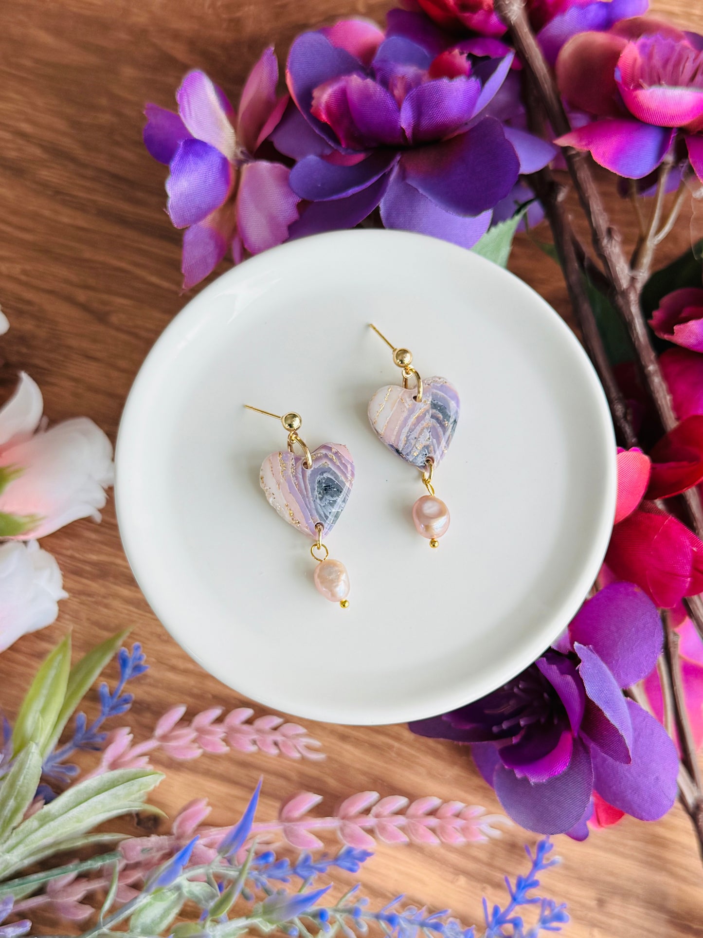 Purple Agate - Pearly Hearts