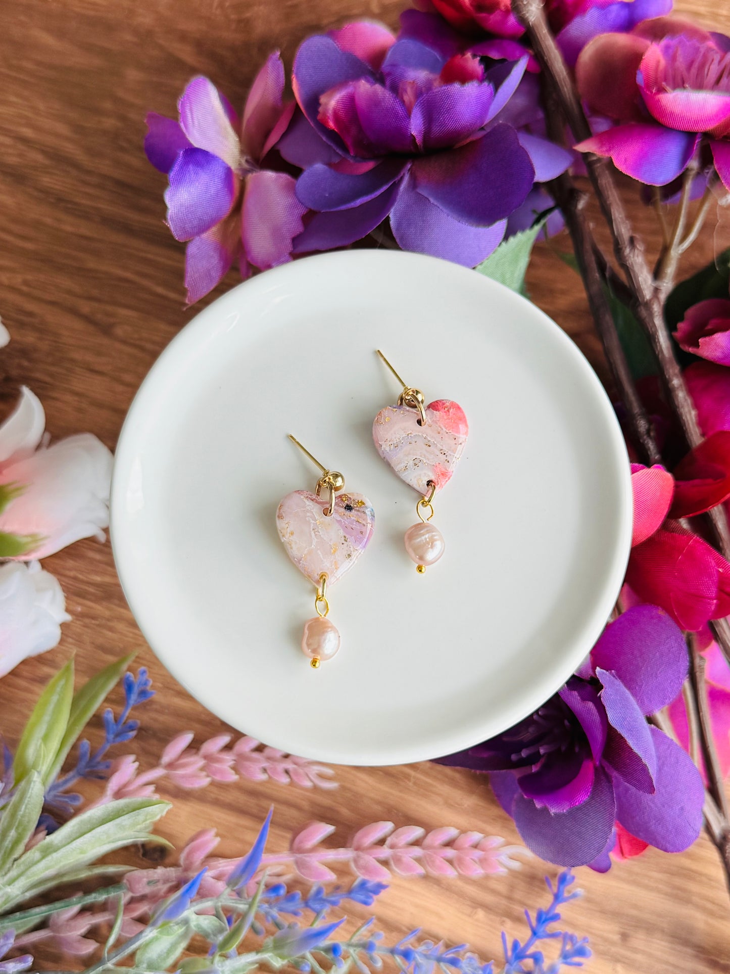 Purple Agate - Pearly Hearts