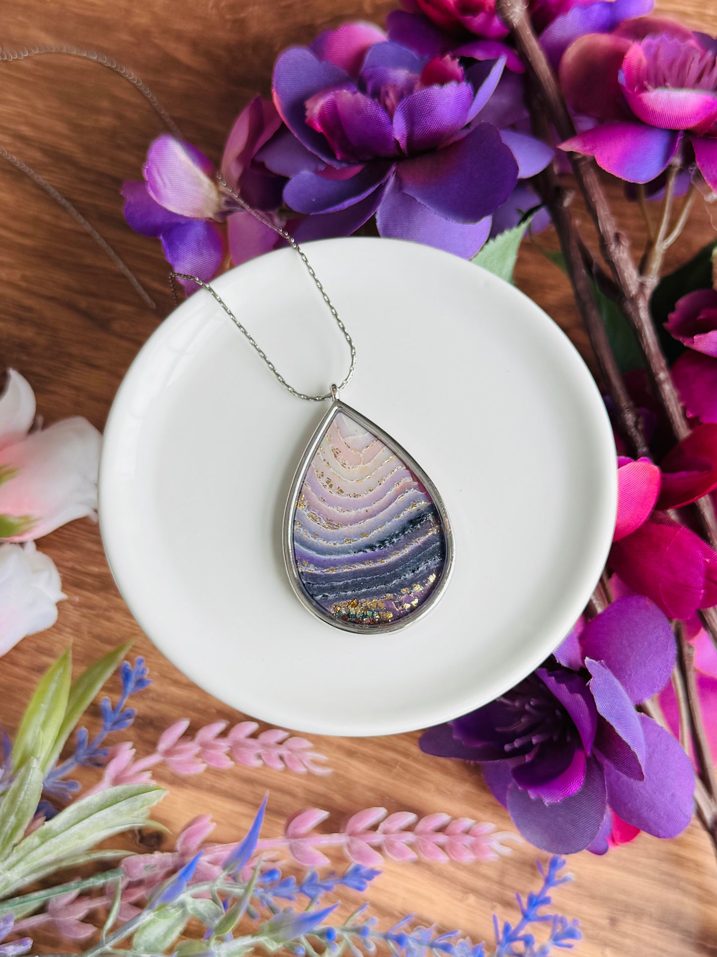 Purple Agate - Teardrop Necklace