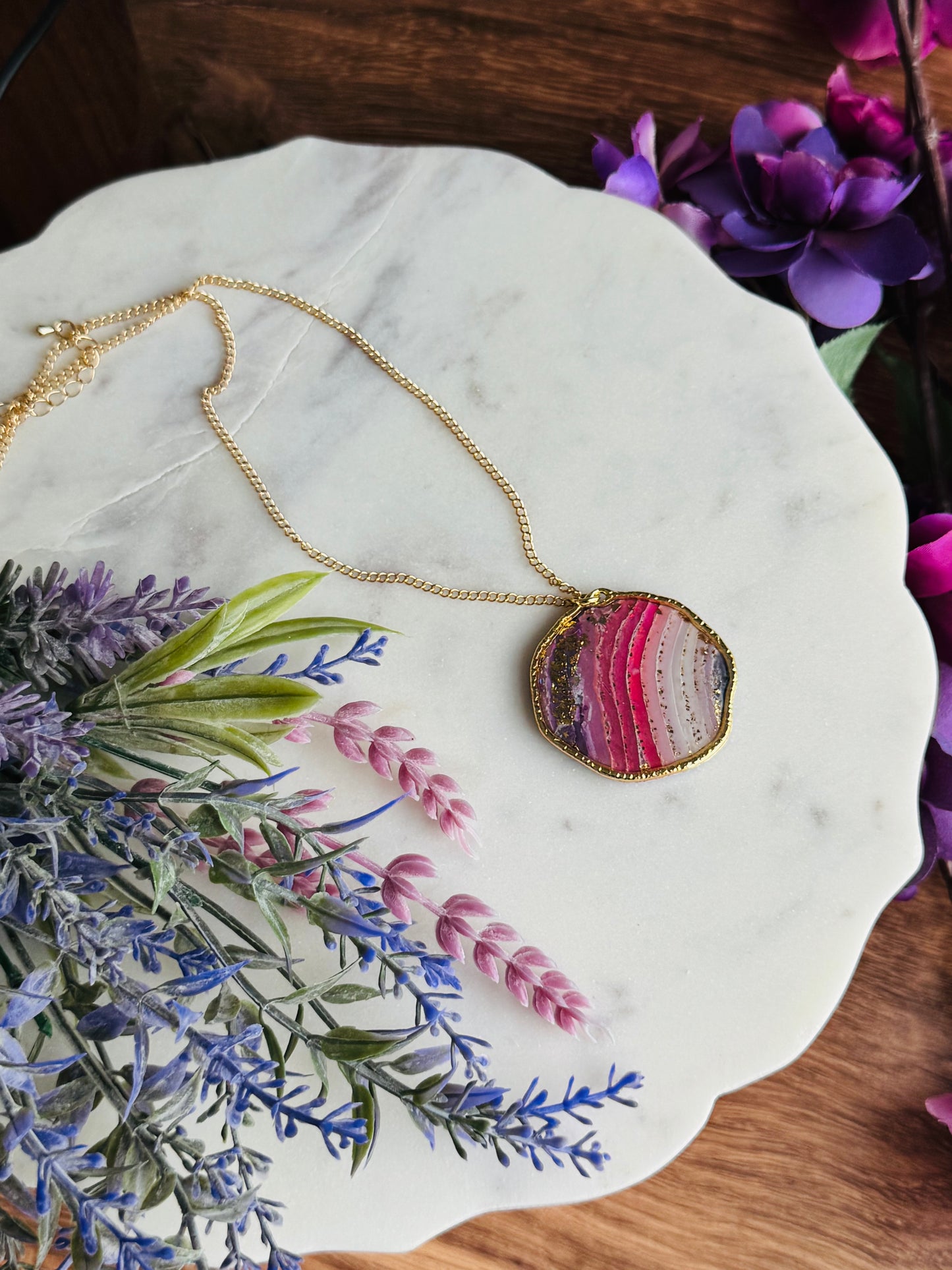 Purple Agate - Large Pebble Necklace