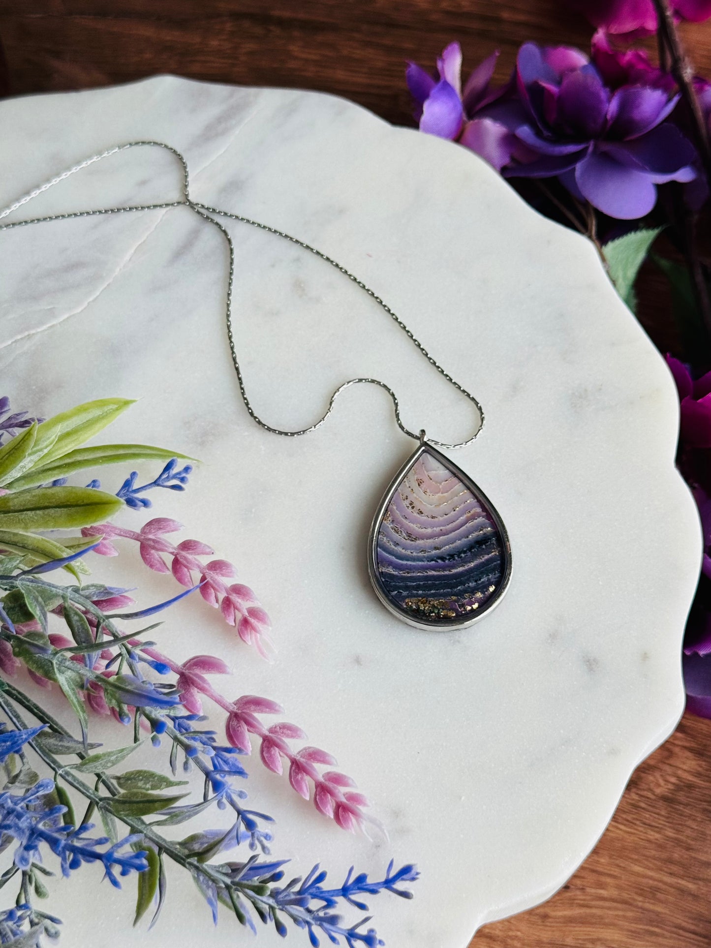 Purple Agate - Teardrop Necklace