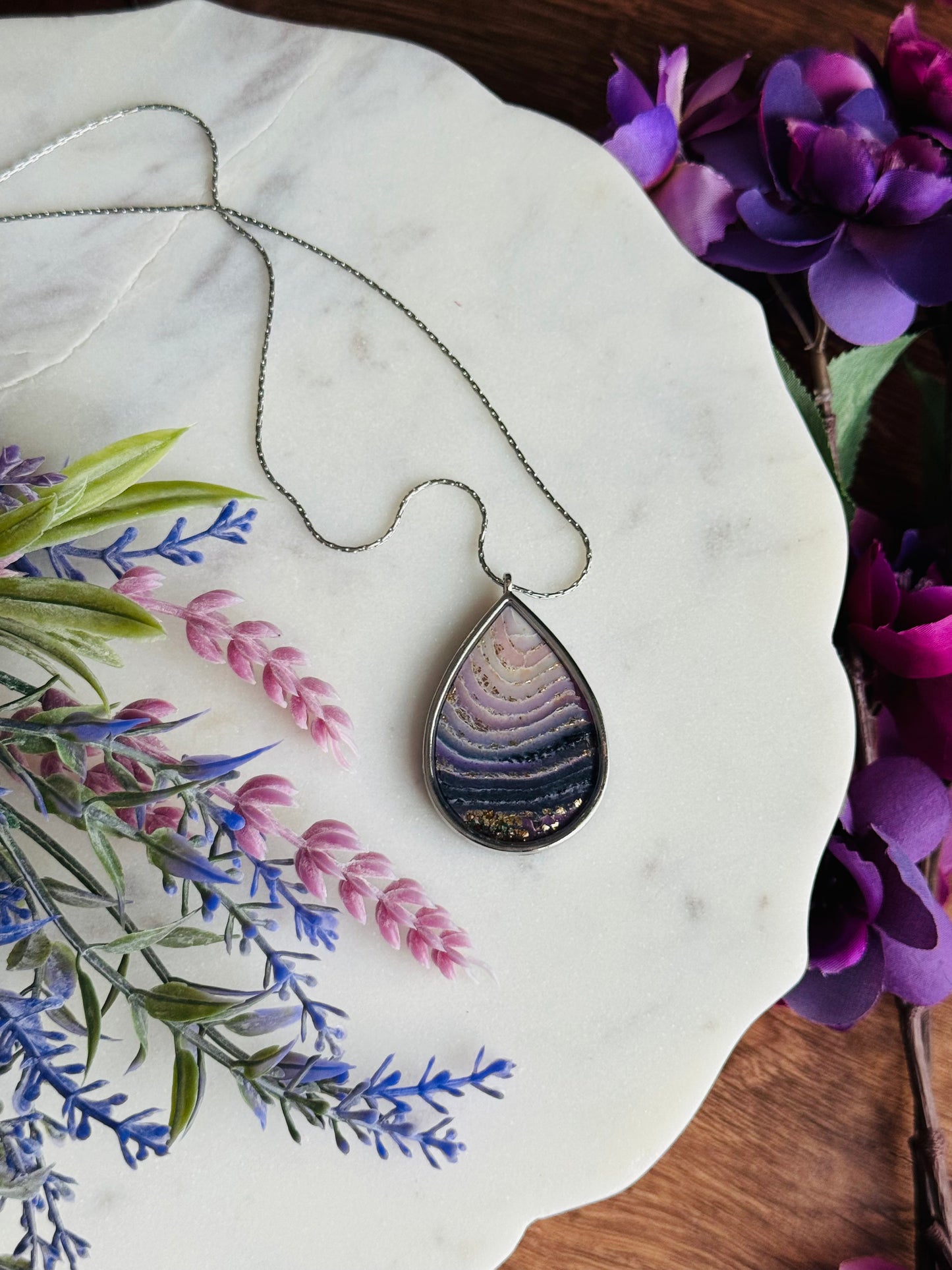 Purple Agate - Teardrop Necklace