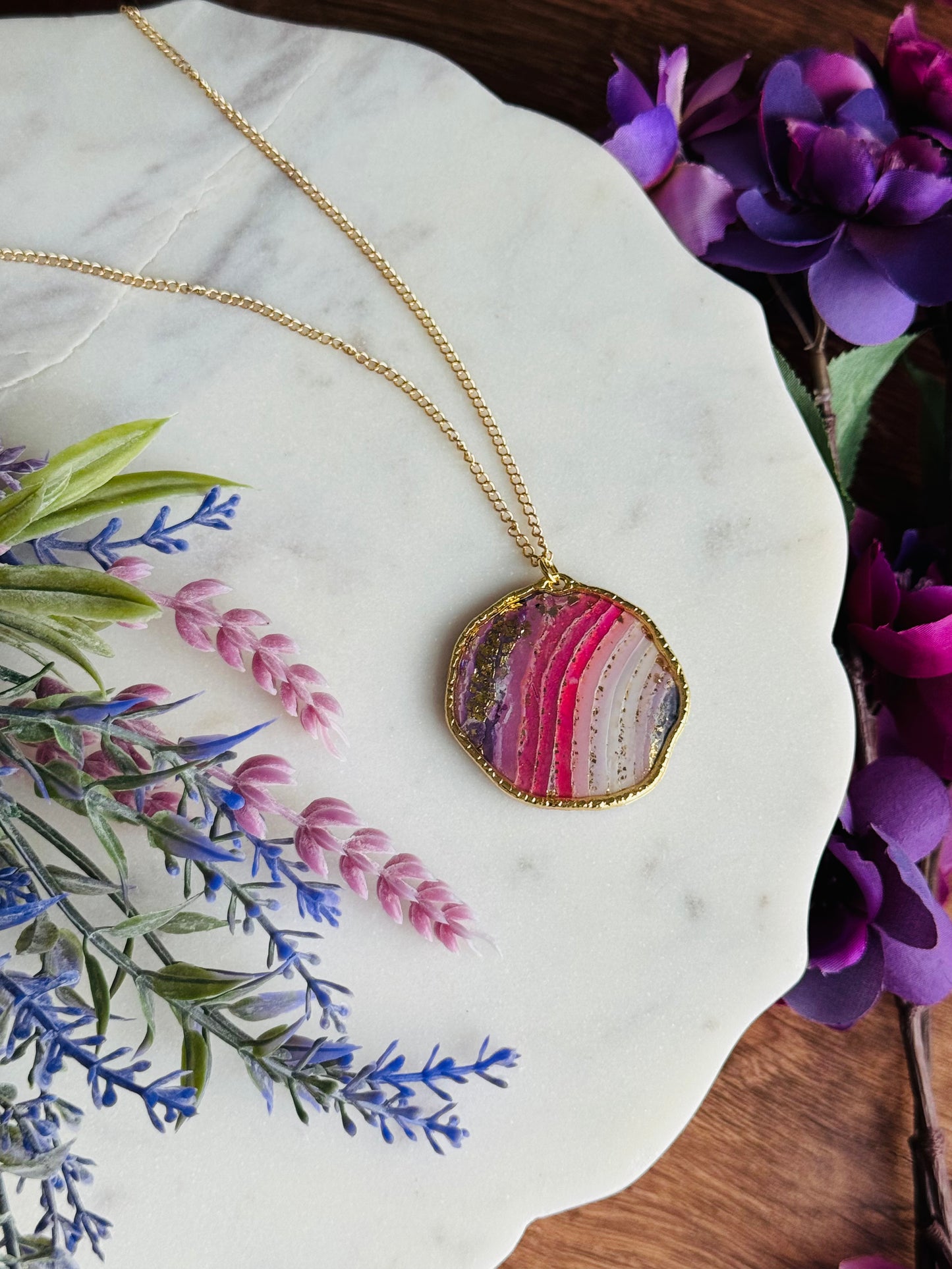 Purple Agate - Large Pebble Necklace