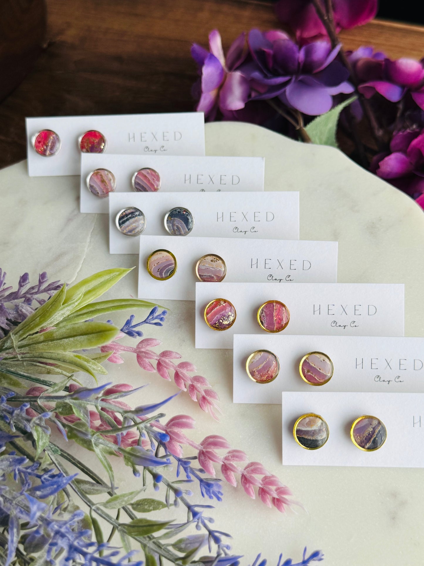 Purple Agate - Bezeled Round Studs