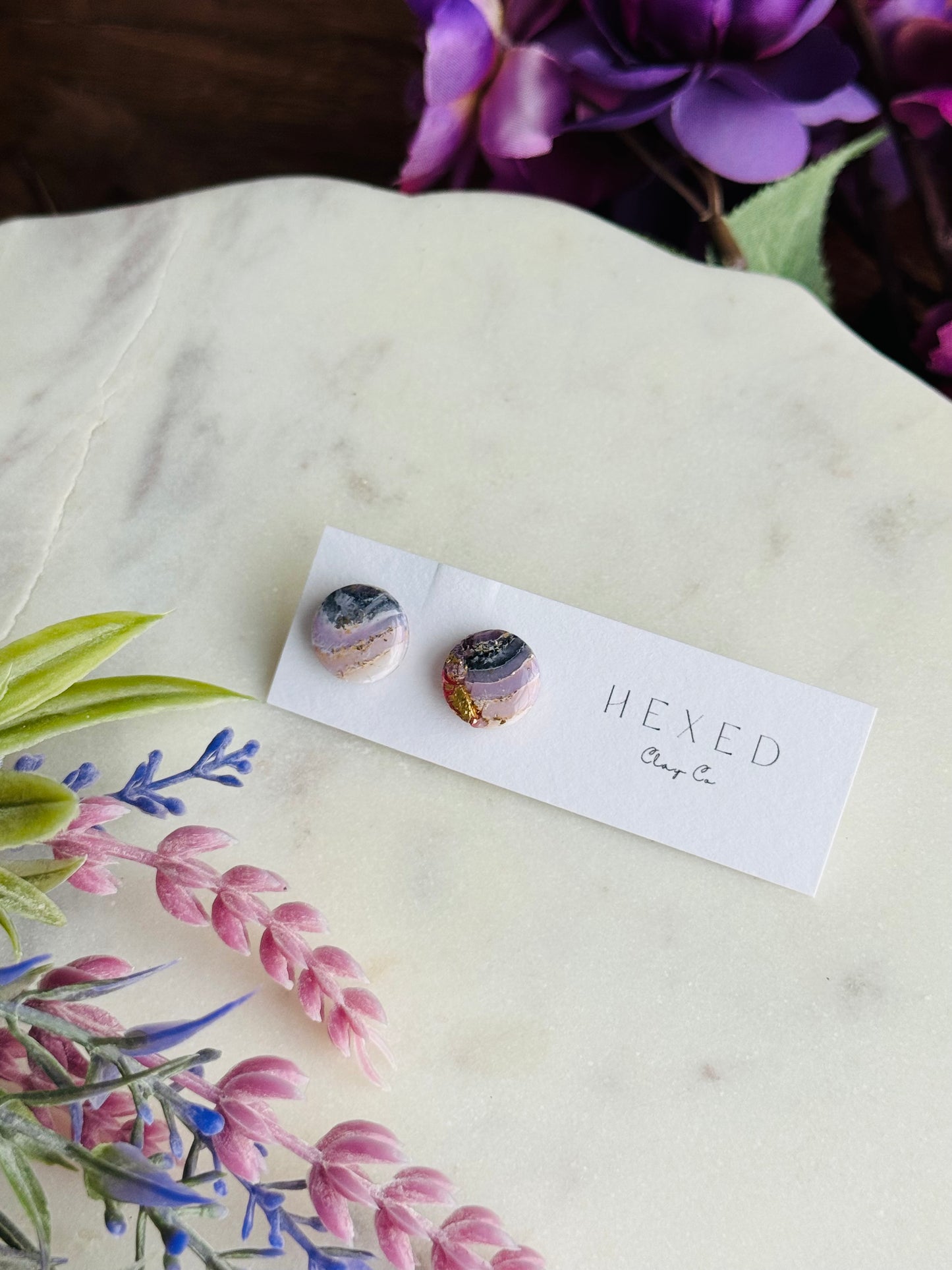 Purple Agate - Round Studs