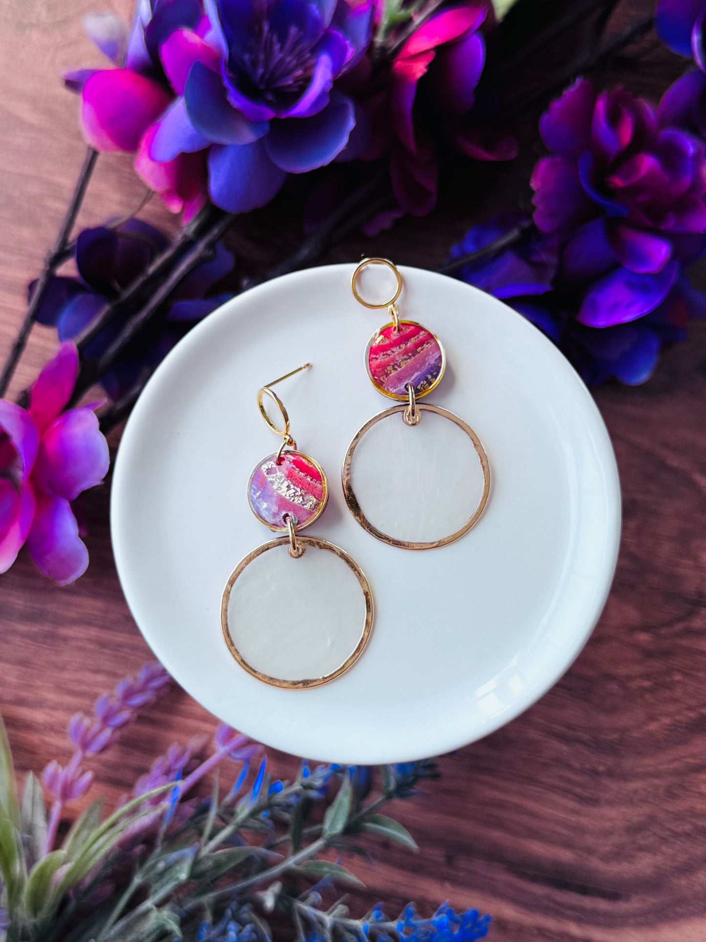 Purple Agate - Coin Trio Earrings