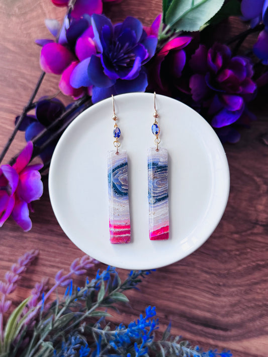 Purple Agate - Long Rectangle Earrings
