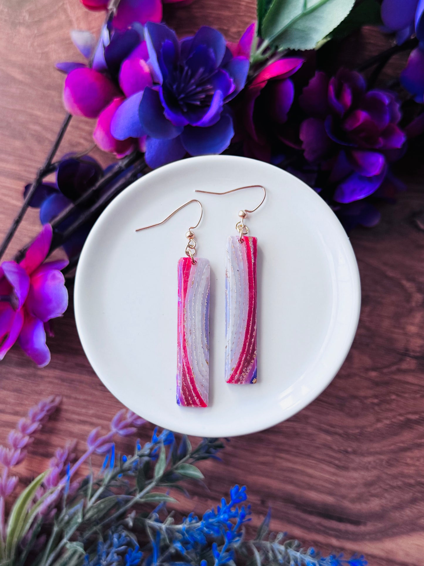 Purple Agate - Long Rectangle Earrings