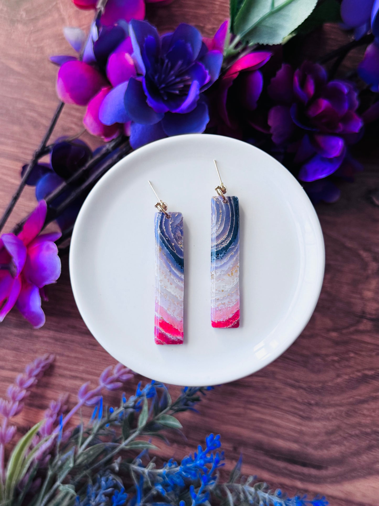 Purple Agate - Long Rectangle Earrings