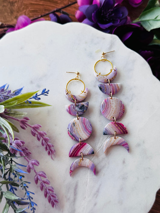 Purple Agate - Moon Phase Earrings