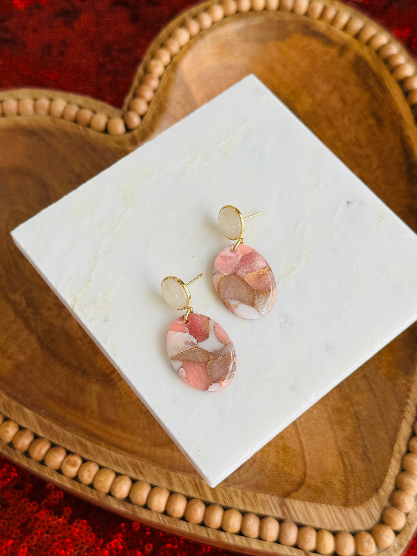 Pink Winter Marble - Oval Earrings