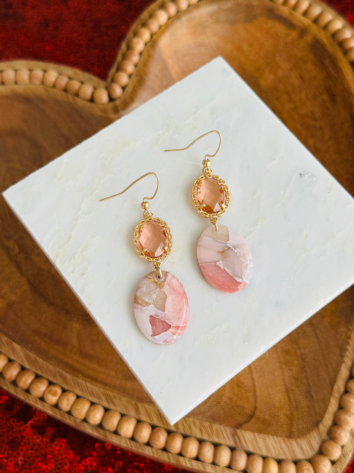 Pink Winter Marble - Oval Earrings