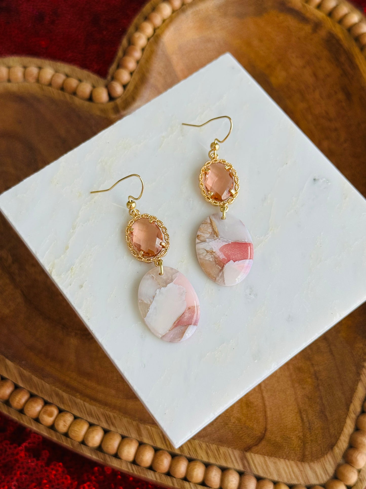 Pink Winter Marble - Oval Earrings