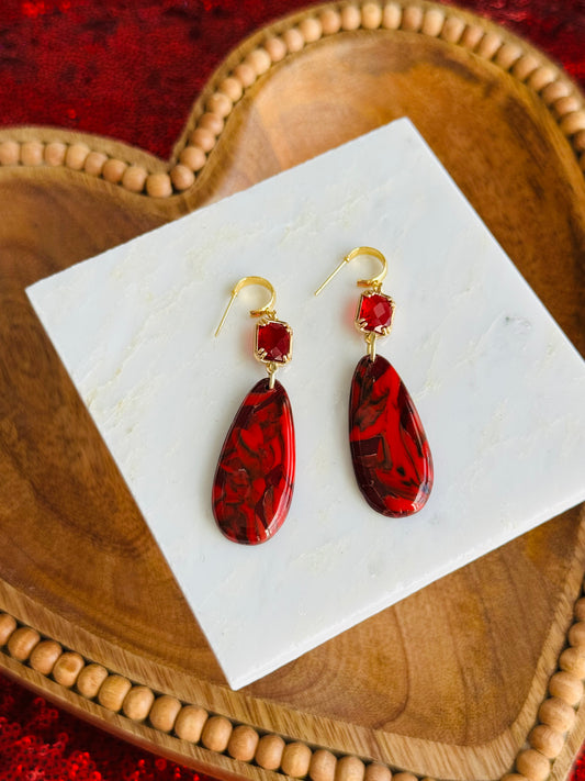 Red Jasper - Long Teardrop & Red Gem