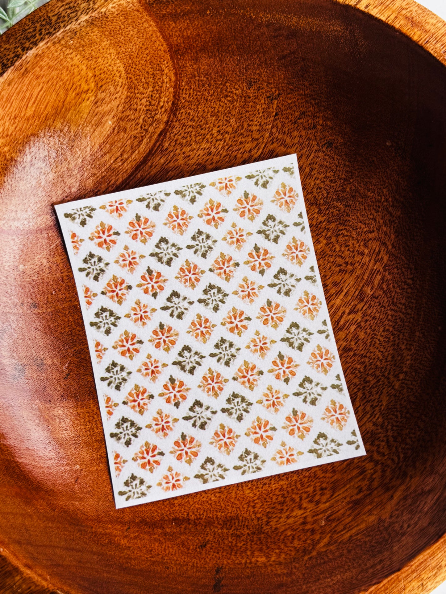 Olive & Peach Watercolor Damask Transfer Paper