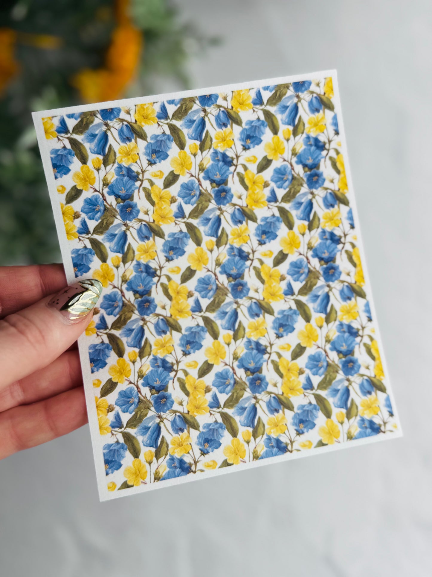 Blue & Yellow Flowers Small Transfer Paper