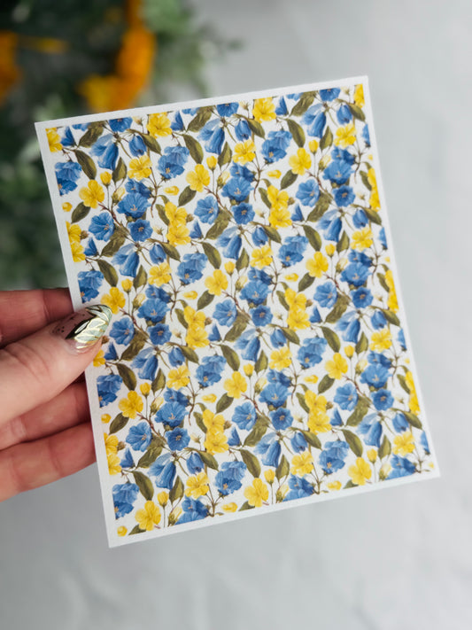 Blue & Yellow Flowers Small Transfer Paper