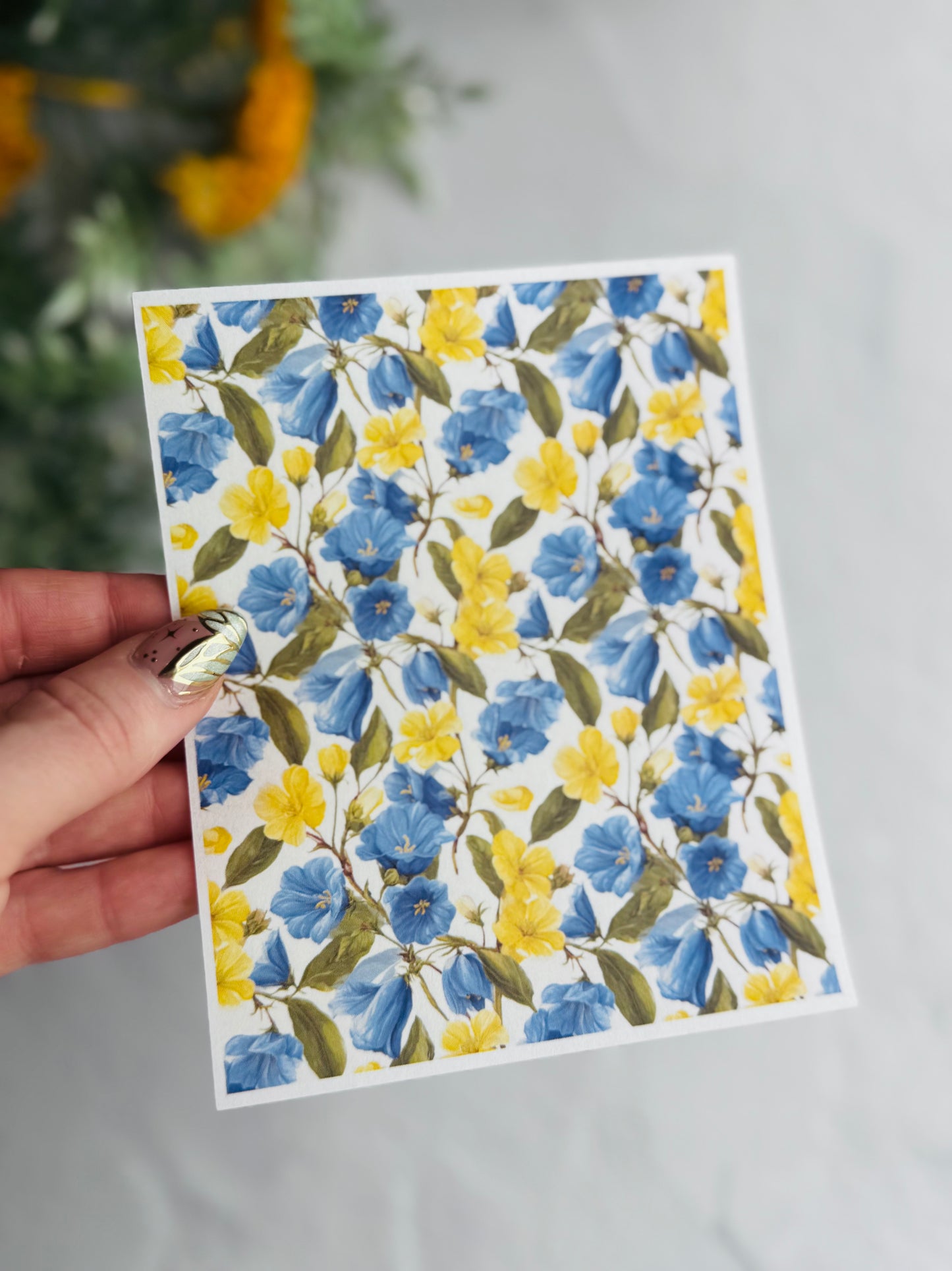Blue & Yellow Flowers Large Transfer Paper