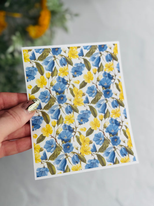 Blue & Yellow Flowers Large Transfer Paper