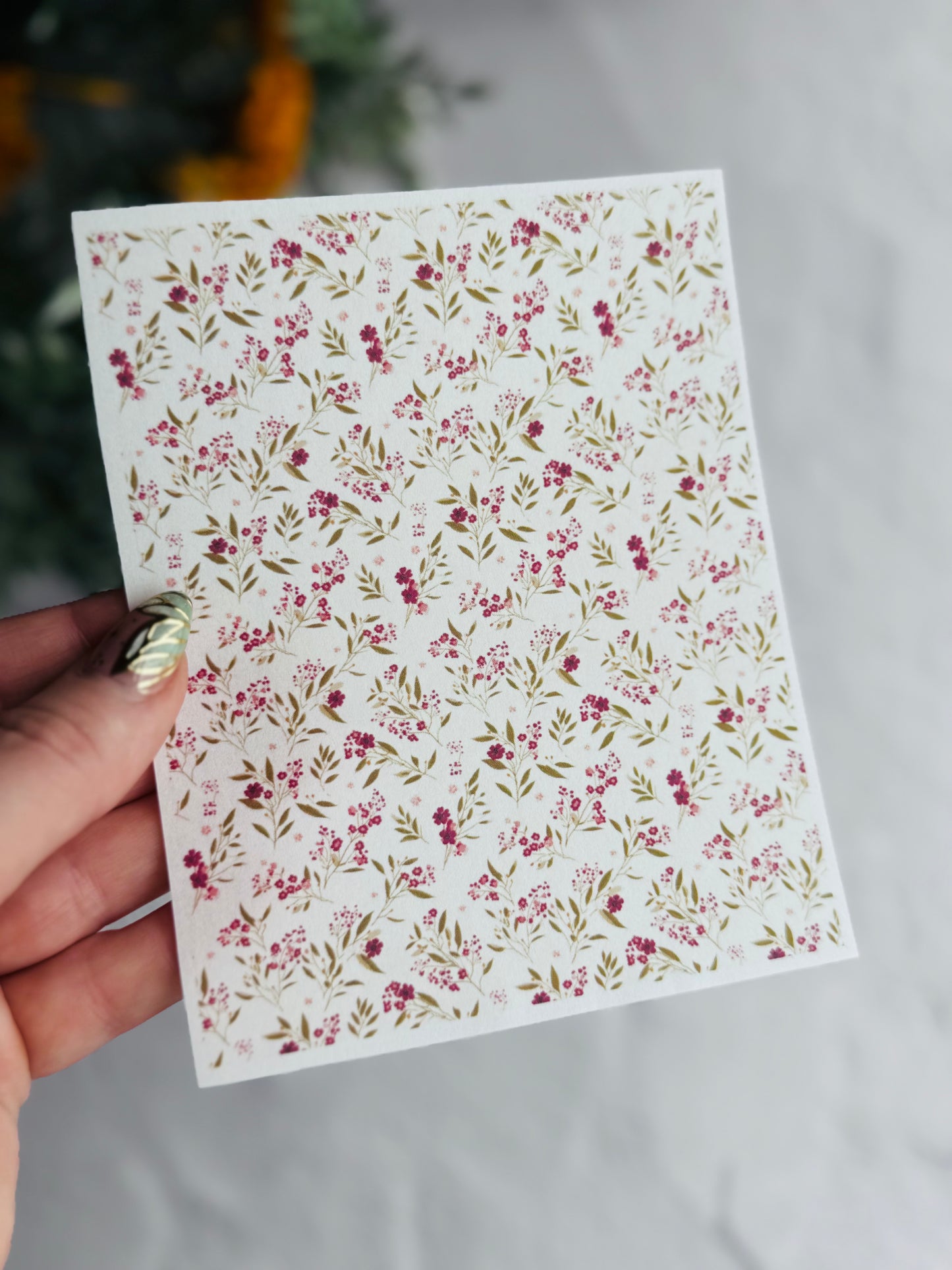 Raspberry & Olive Floral 2 Small Transfer Paper