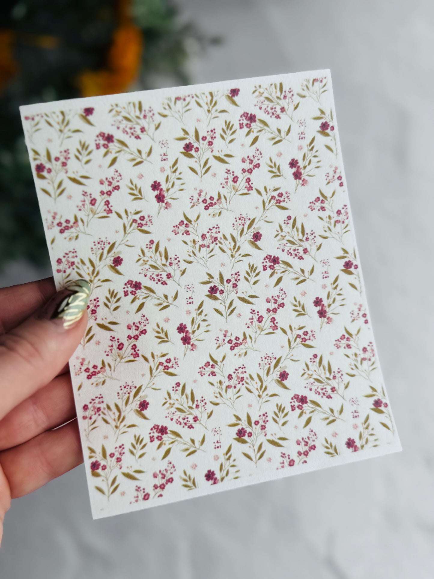Raspberry & Olive Floral 2 Large Transfer Paper
