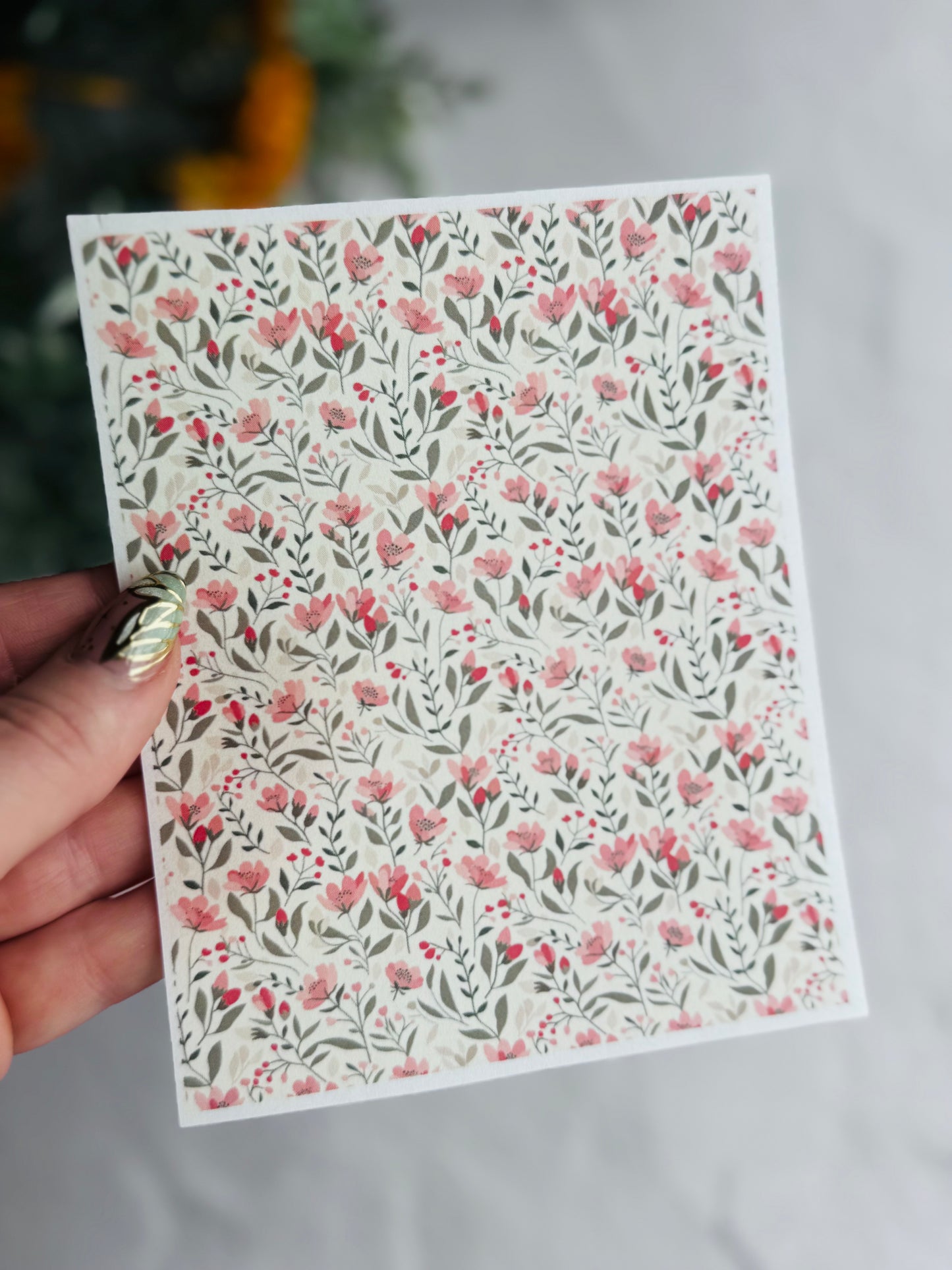 Spring Pink & Green Flowers Transfer Paper