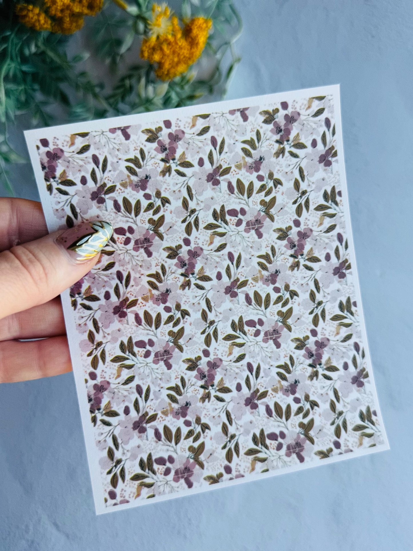 Raspberry & Olive Floral 1 Transfer Paper