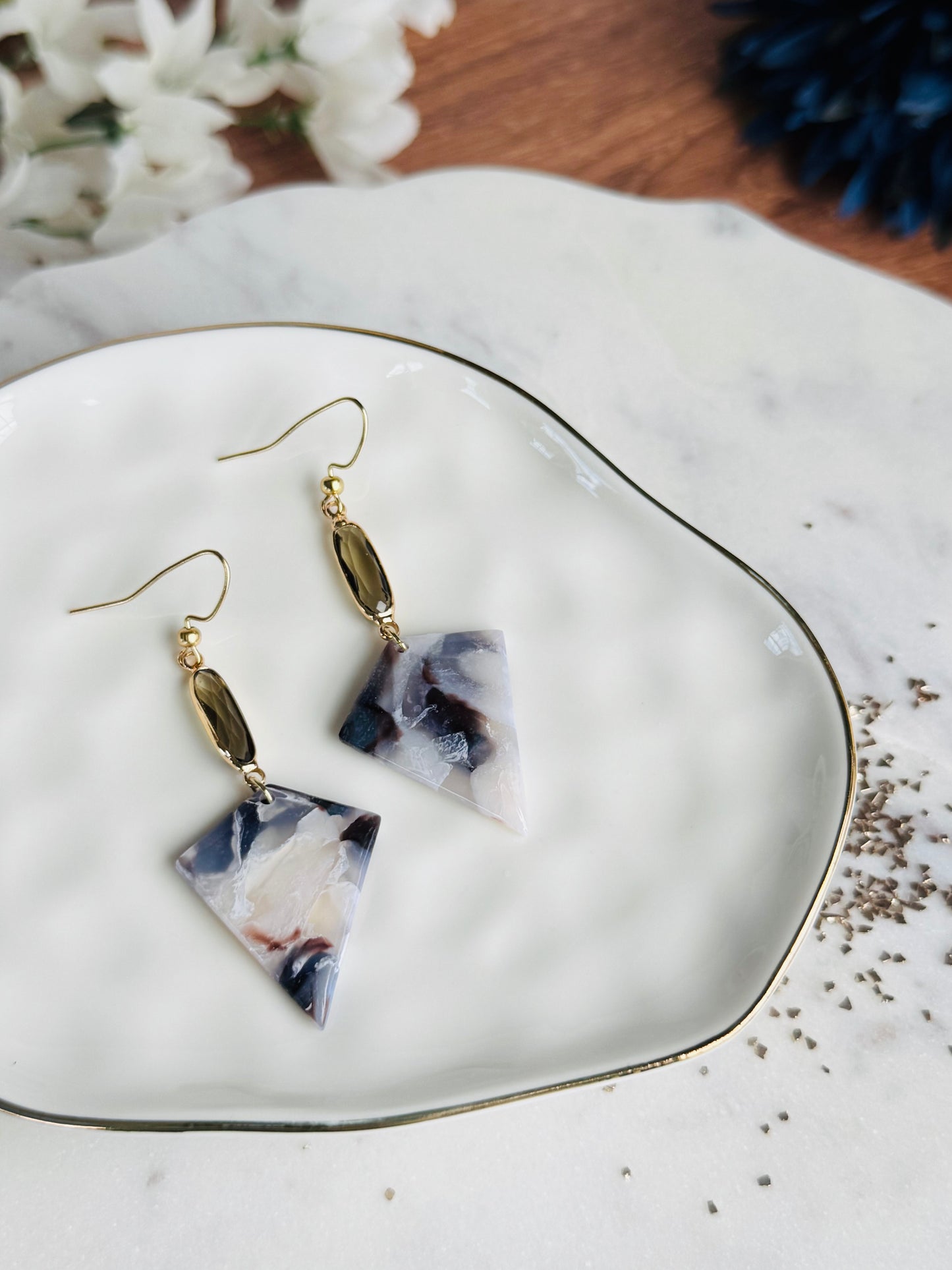 Two-Toned Blue & White - Arrowhead Earring