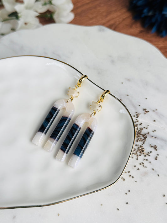 Two-Toned Blue & White - Arch & Gem Earring