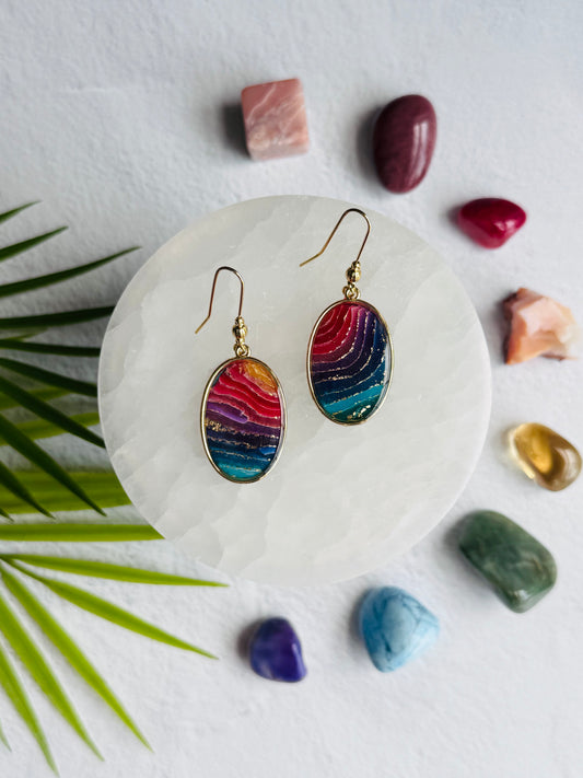 Rainbow Agate - Oval Bezel Earring