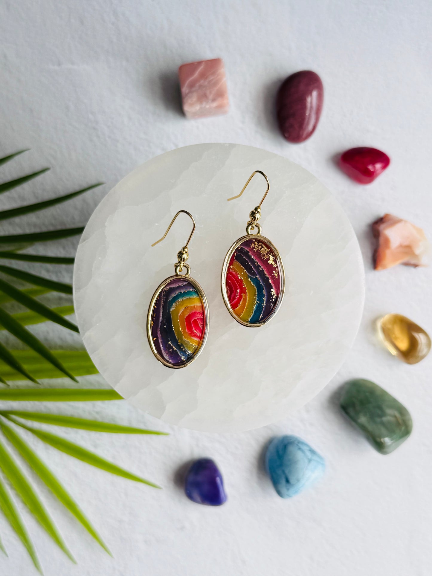 Rainbow Agate - Oval Bezel Earring