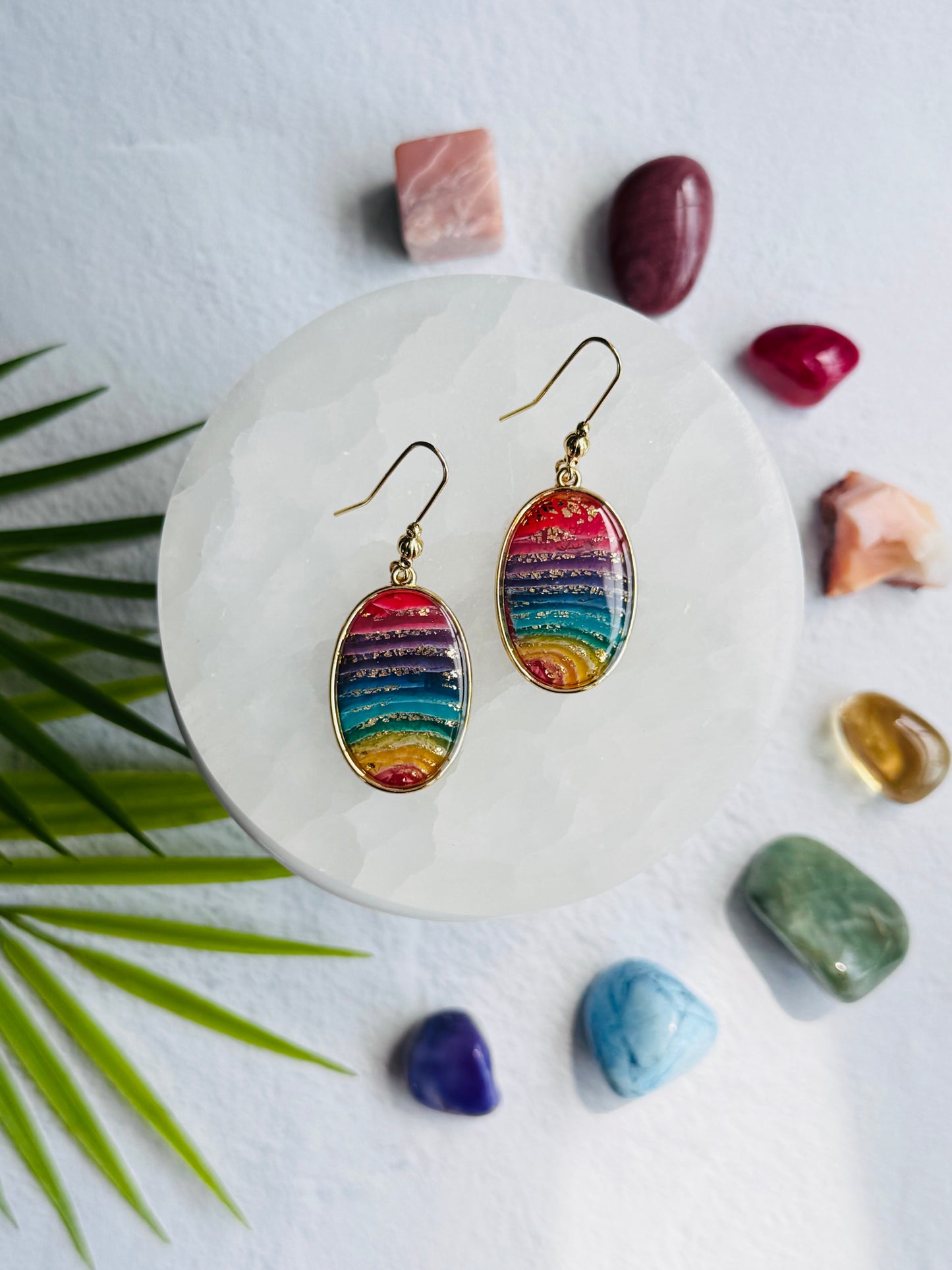 Rainbow Agate - Oval Bezel Earring