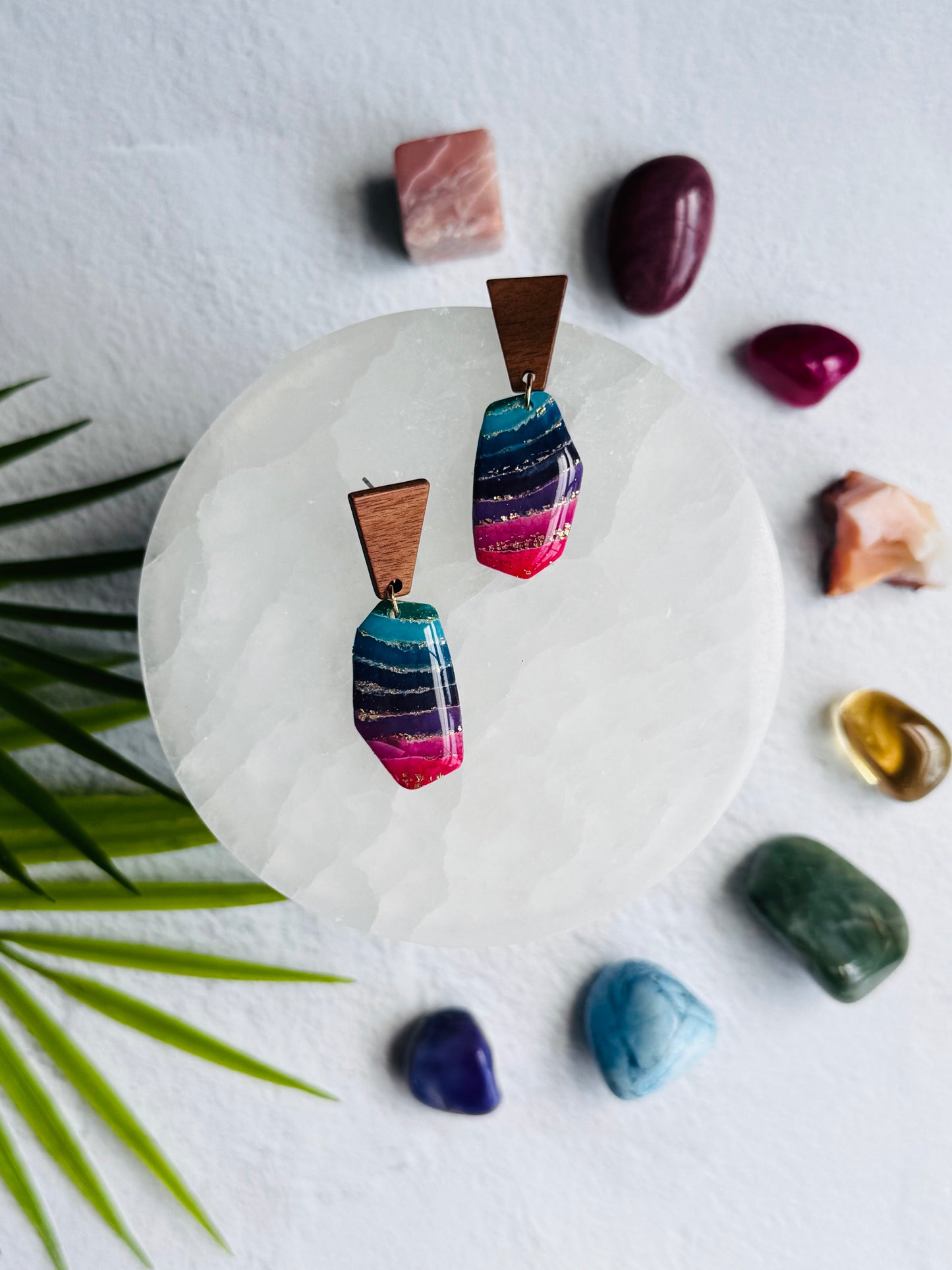 Rainbow Agate - Jagged Pebble & Wood Post