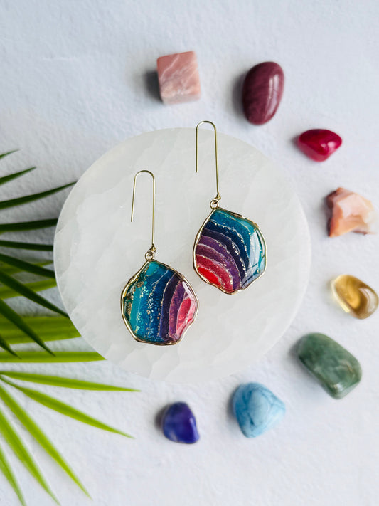 Rainbow Agate - Wavy Bezel Earrings