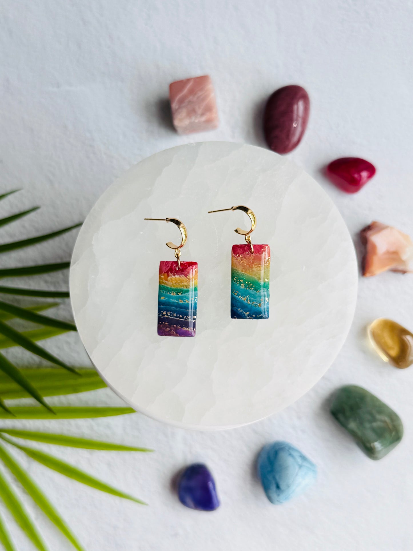 Rainbow Agate - Small Rectangle Earrings